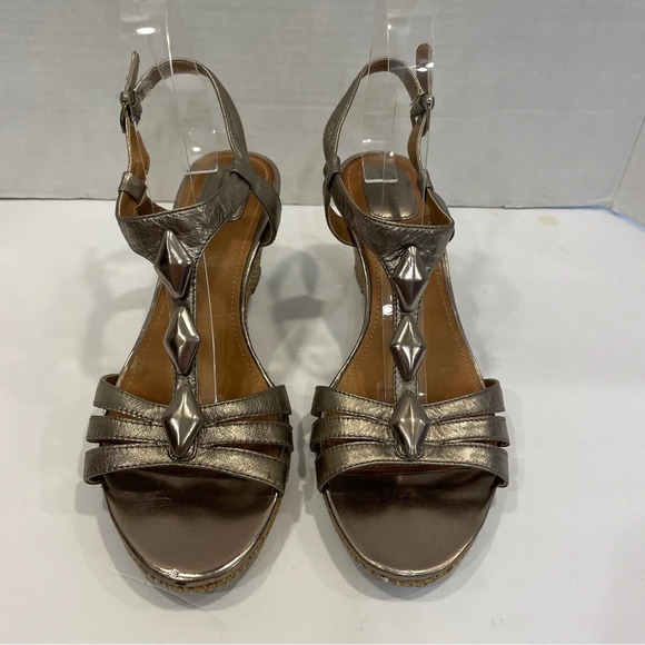 Clarks gold strappy leather heel sandals size 9 M - Picture 1 of 8